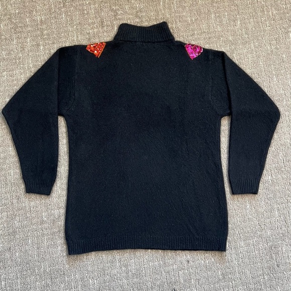 Vintage I.B. Diffusion Silk Blend Sweater Abstract Sequins Embroidery Black 90's - Picture 2 of 6